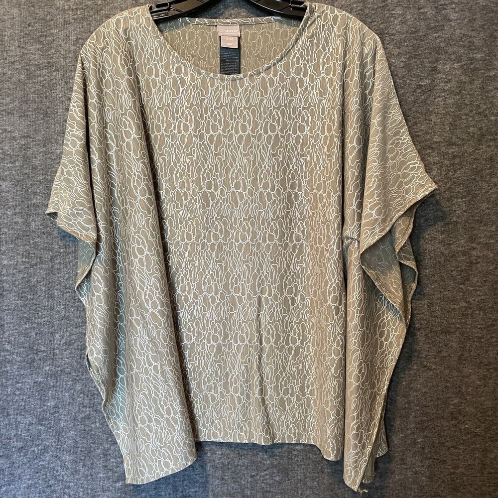 Chicos Travelers Top Women S/M Gold Metallic Artsy Poncho Kimono Textured Blouse